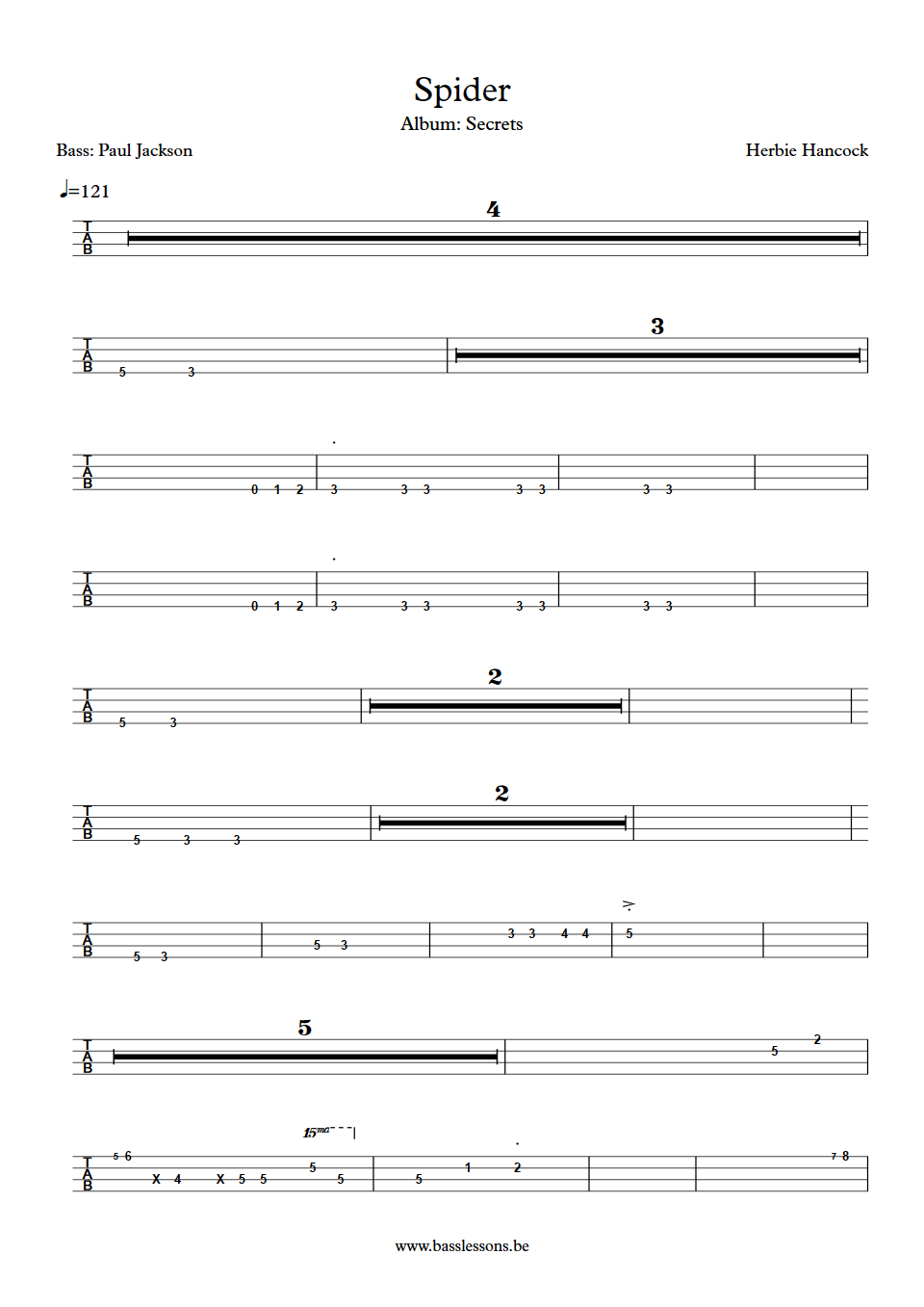 Herbie Hancock spider Paul Jackson bass tab