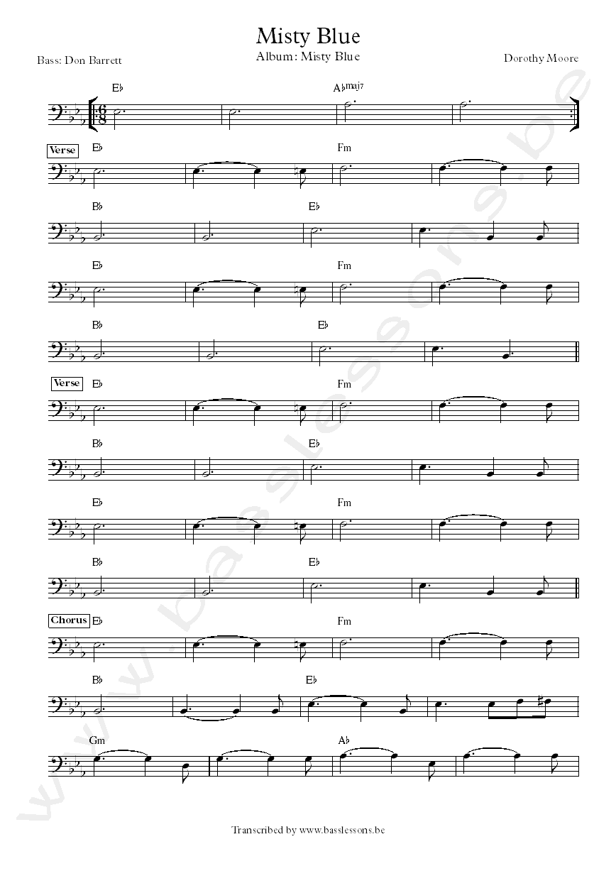 Misty Blue Bass Transcription and chords