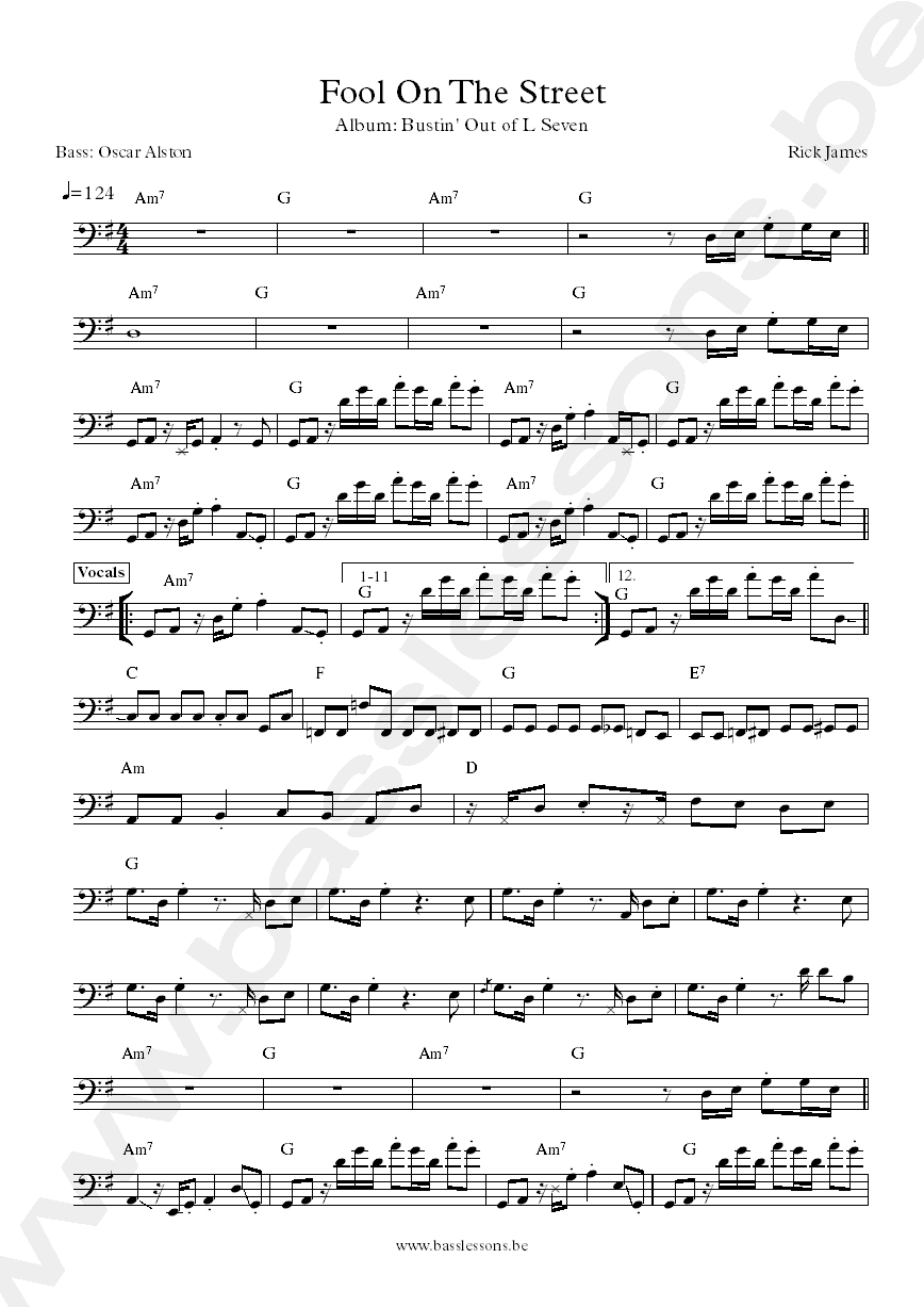 Rick James bass transcription
