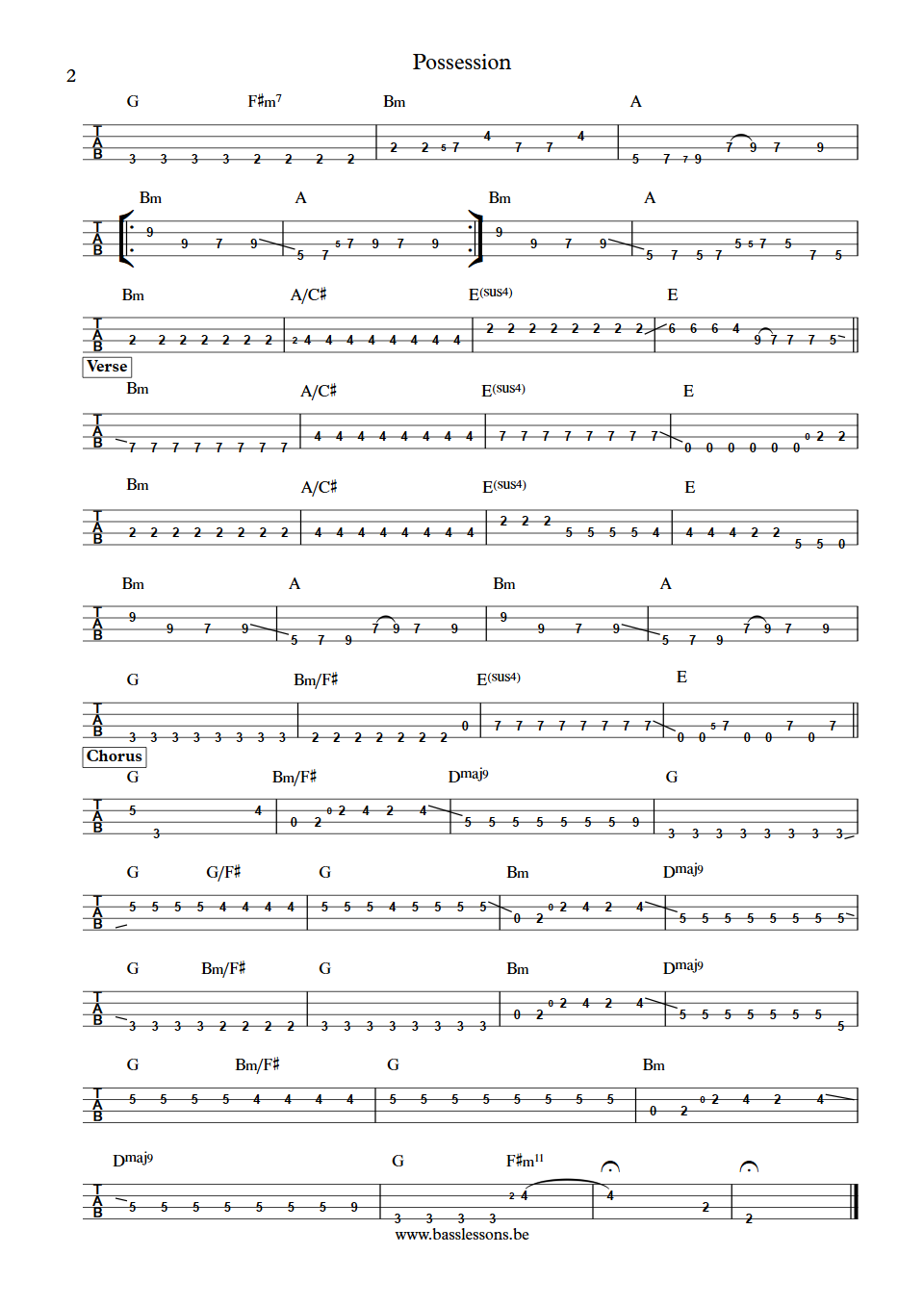 Sarah McLachlan Brian Minato bass tab possession part 2