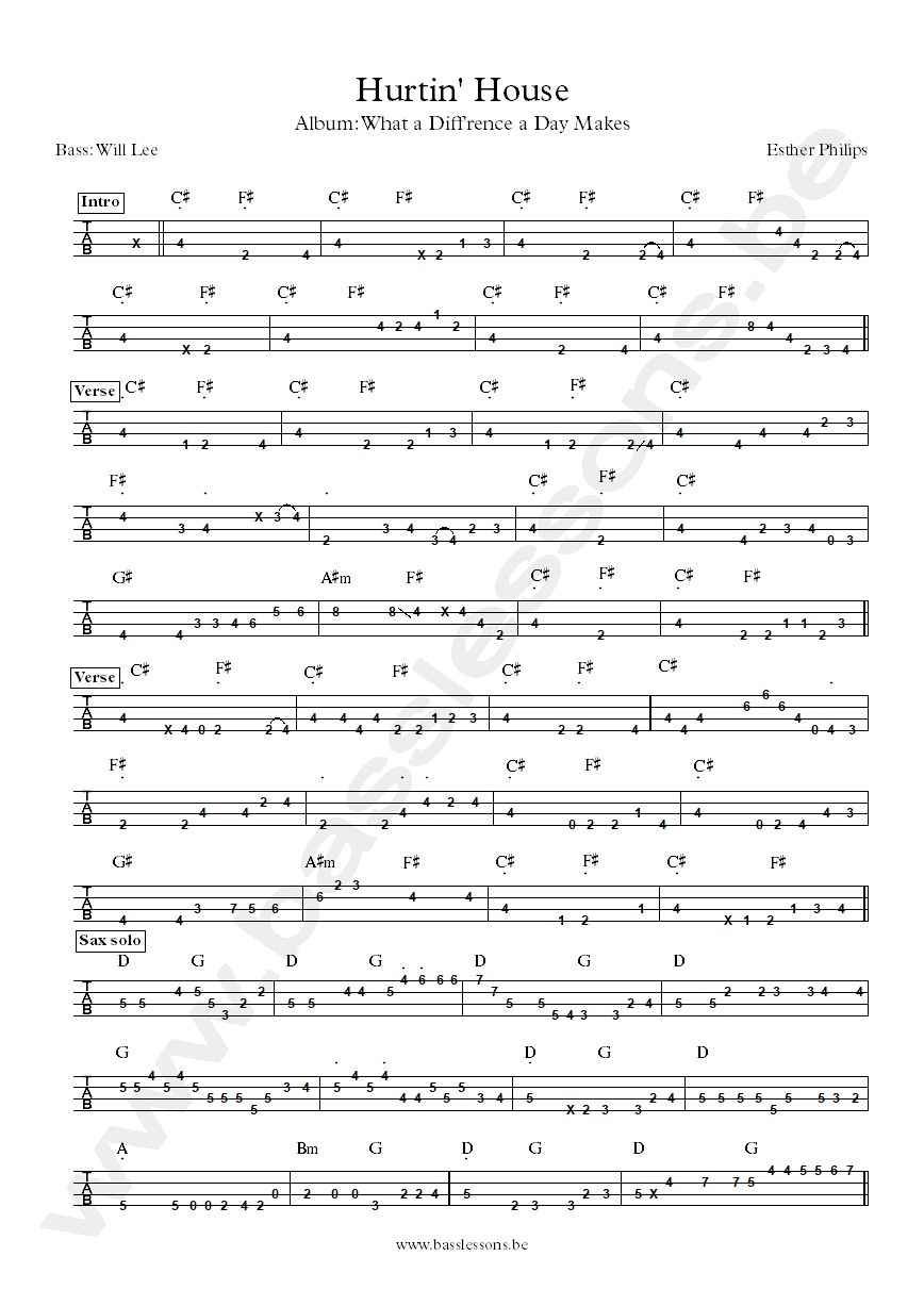 Esther phillips hurtin house will lee bass tab