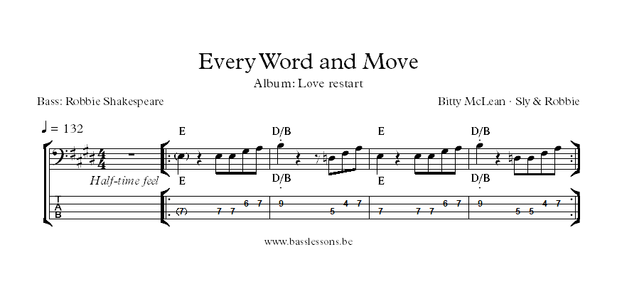 McLean Sly & Robbie - Every Word and Move bass transcription