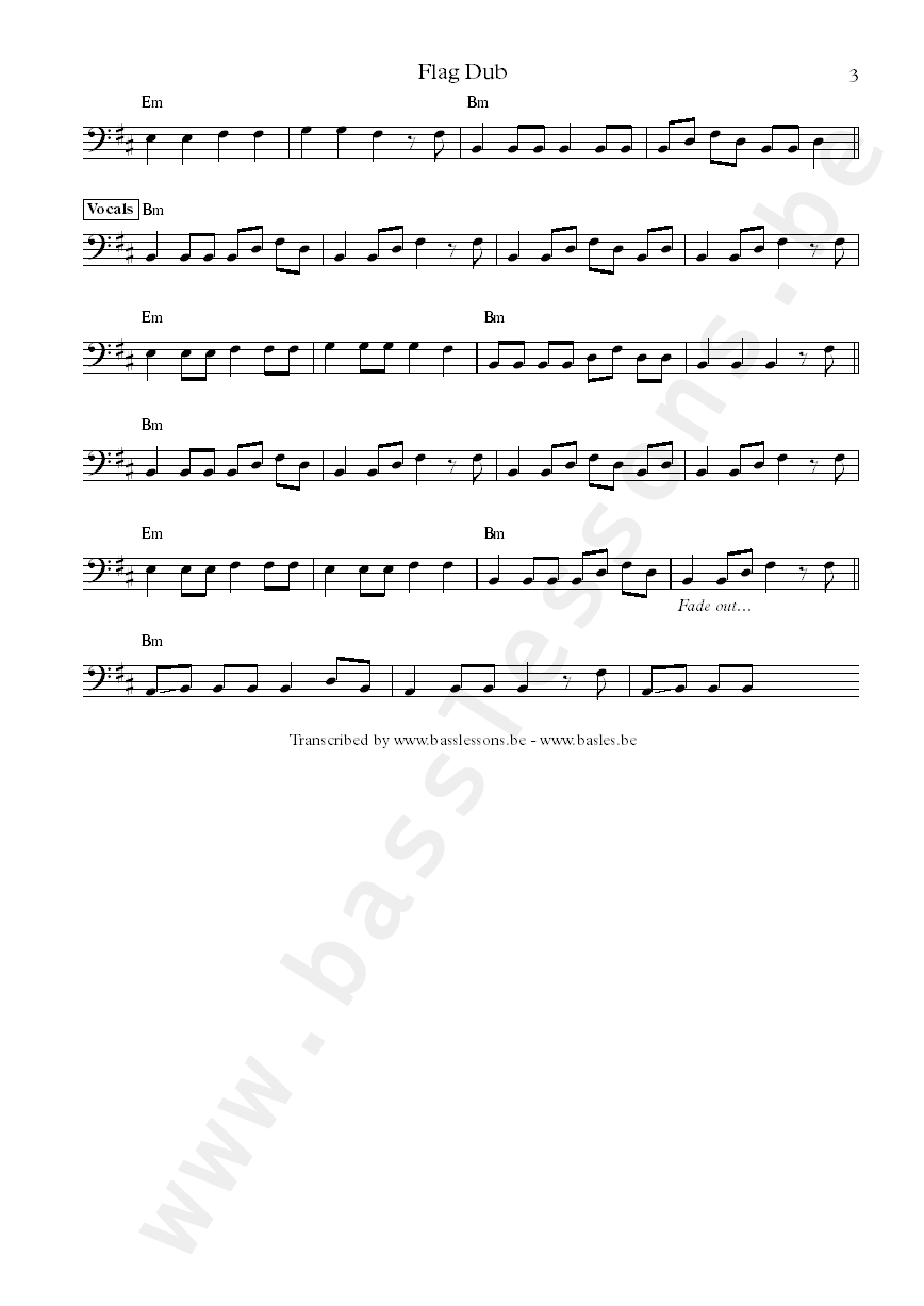 King tubby flag dub bass transcription part 3