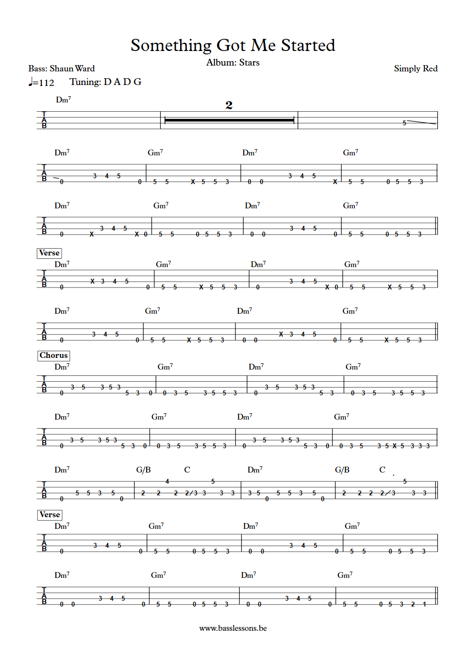 Something Got Me Started Shaun Ward bass tabs
