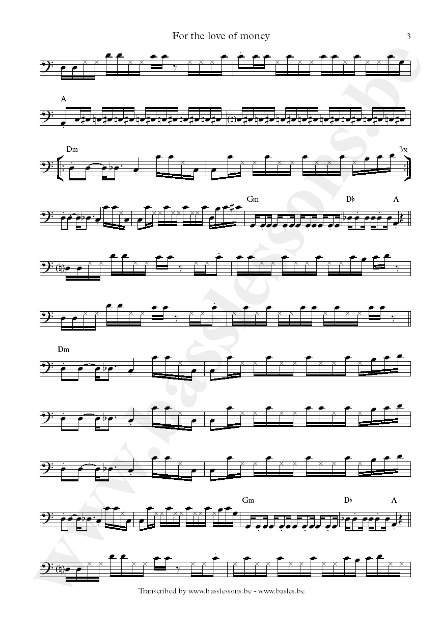 The ojays for the love of money bass transcription part 3