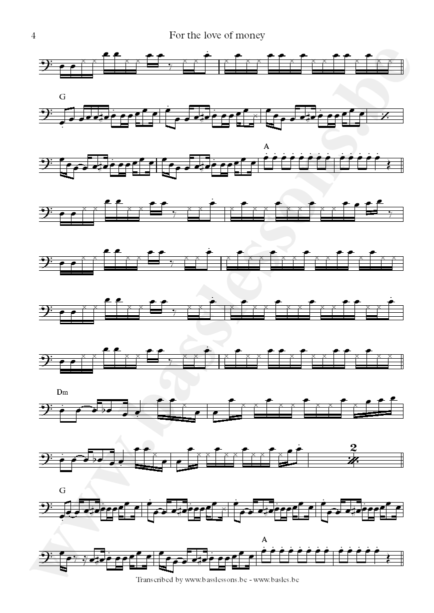 The ojays for the love of money bass transcription part 4