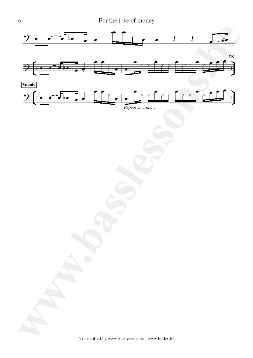 The ojays for the love of money bass transcription part 6