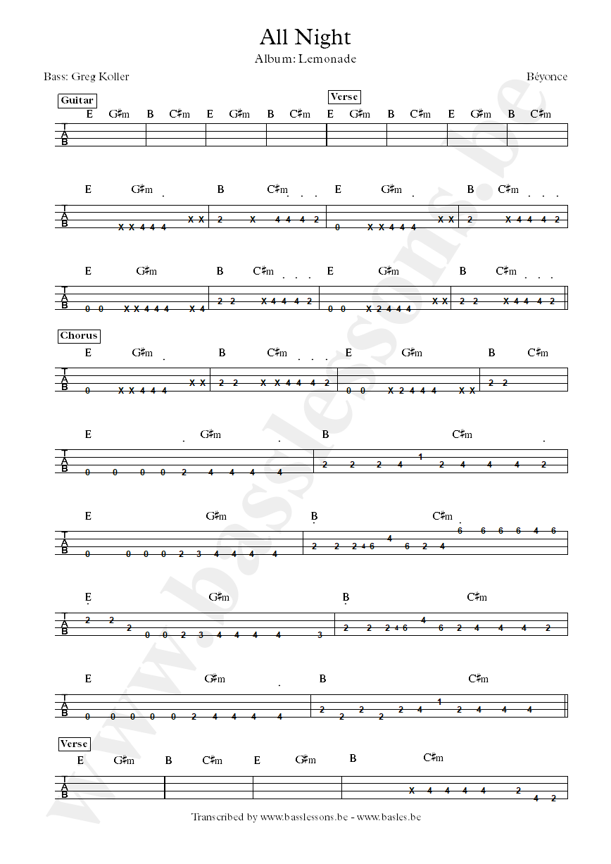 all night beyonce chords