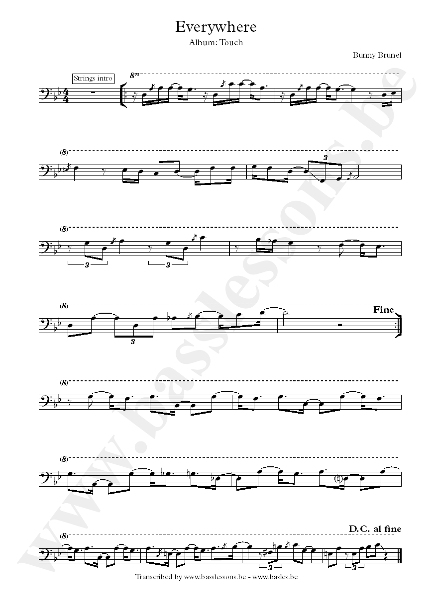 Bunny Brunel everywhere bass transcription transposed
