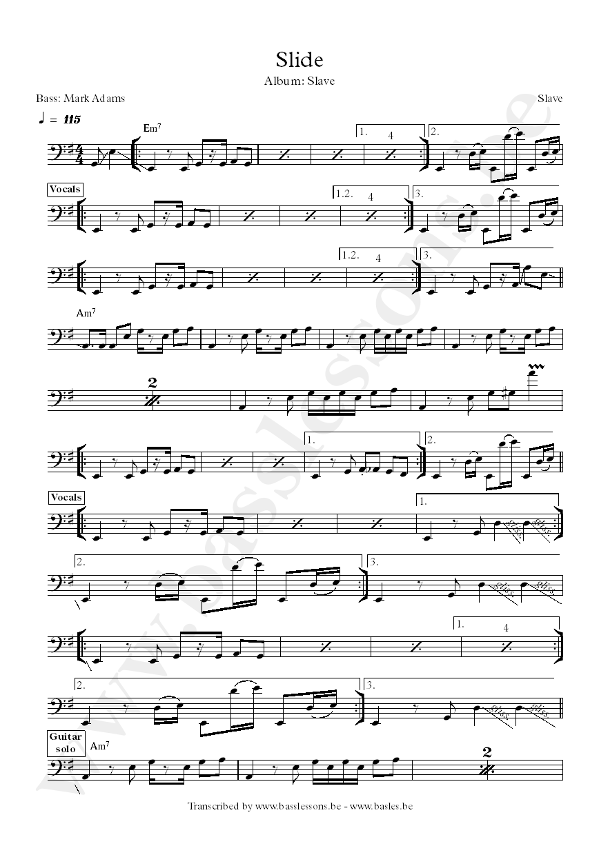 Slave slide bass transcription