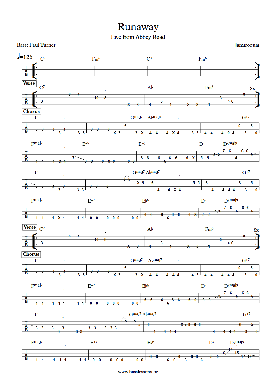 Jamiroquai - Runaway (Abbey Road version) | Bass Transcription
