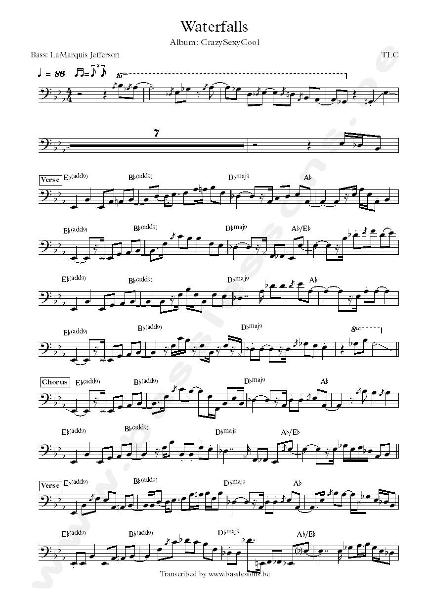 tlc wetrfalls bass transcription