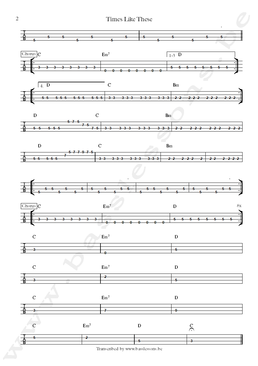 Foo fighters times like these bass tab part 2