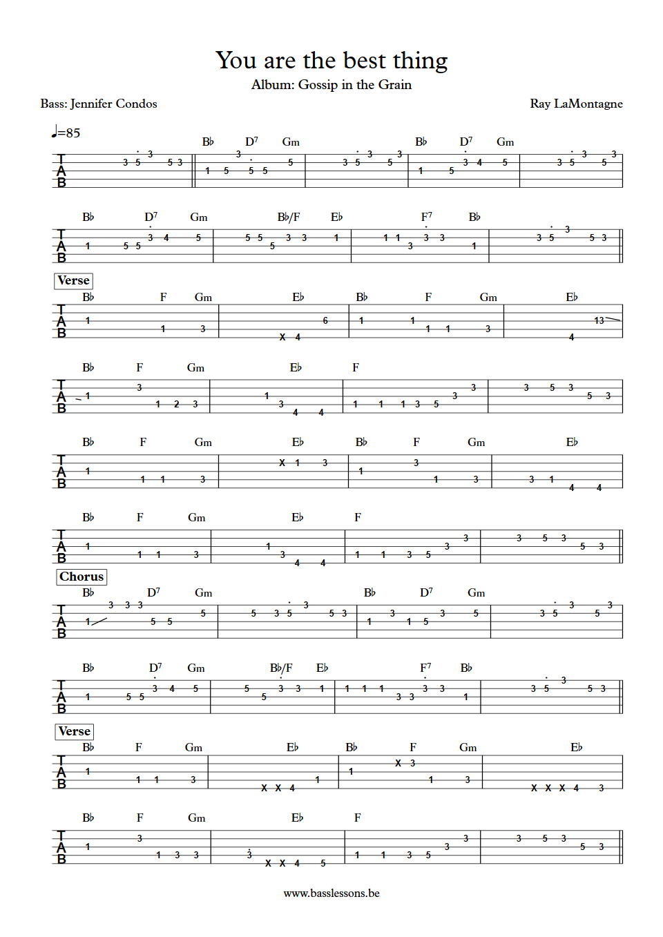 Ray LaMontagne you are the best thing Jennifer Condos bass tab