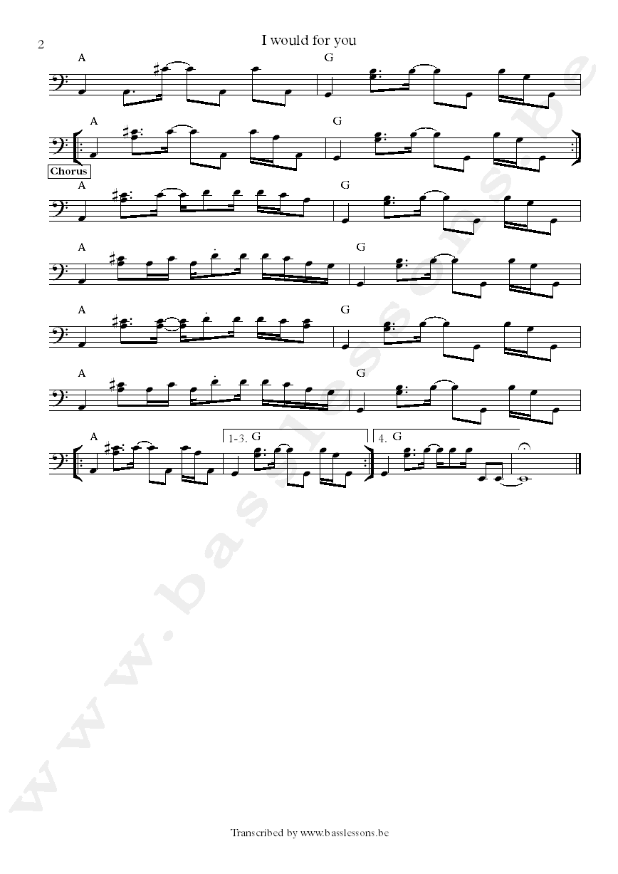 Janes addiction I woulf dor you bass transcription part 2