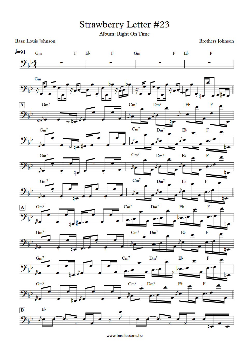 Brothers Johnson Strawberry Letter 23 Bass transcription