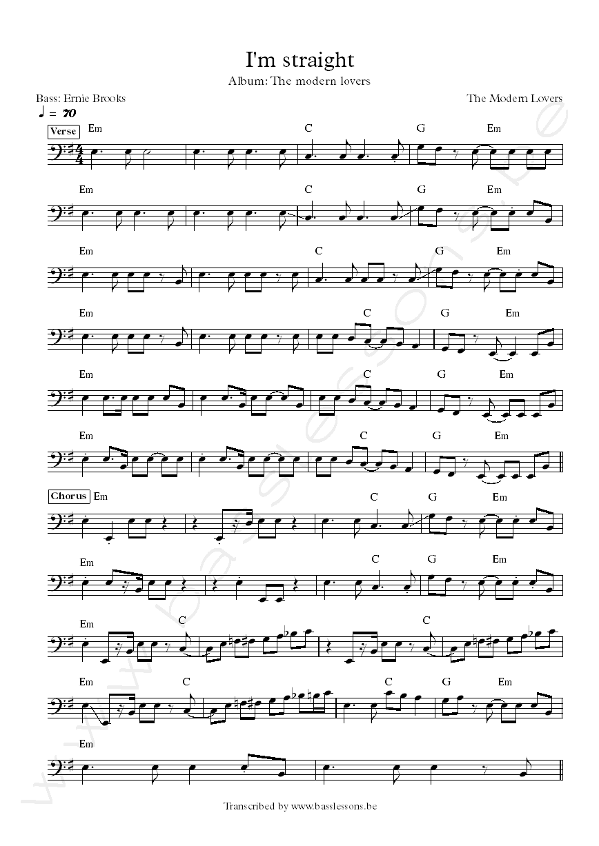 The modern lovers im straight bass transcription