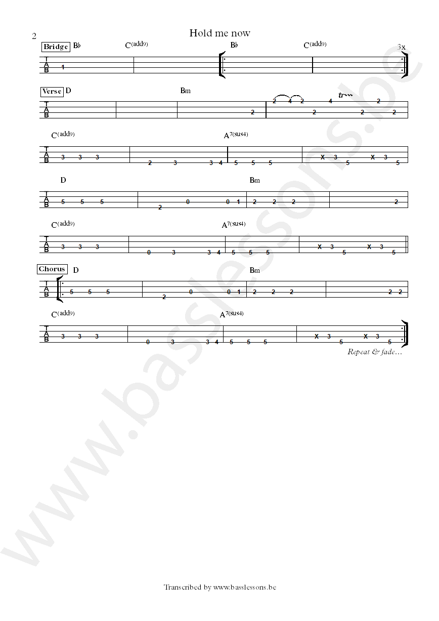 Thompson twins hold me now bass tab part 2