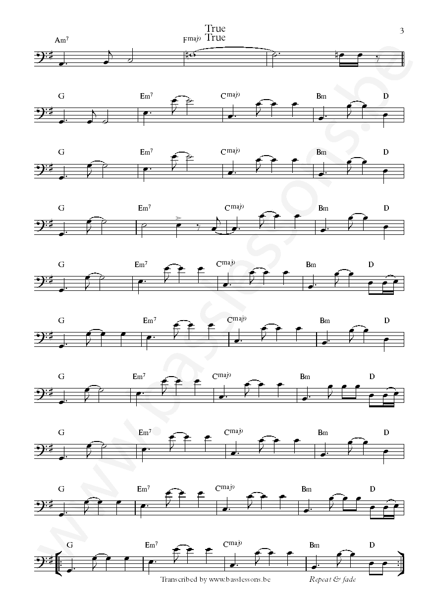 Spandau ballet true bass transcription part 3