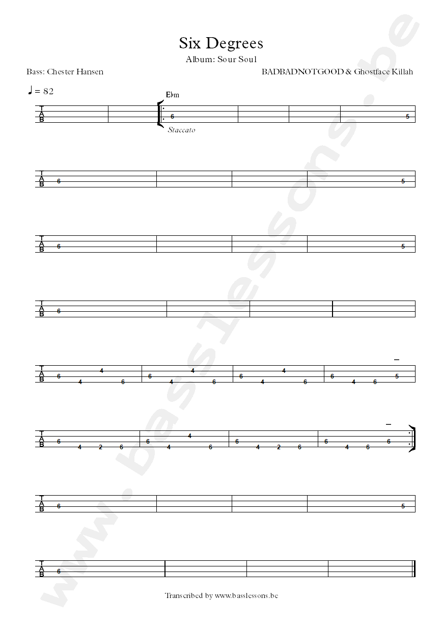 BADBADNOTGOOD and Ghostface Killah six degrees bass tab