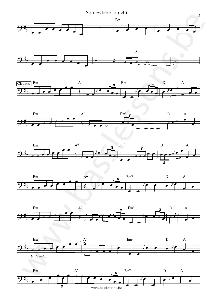 Toto Somewhere tonight Mike Porcaro  bass transcription part 3