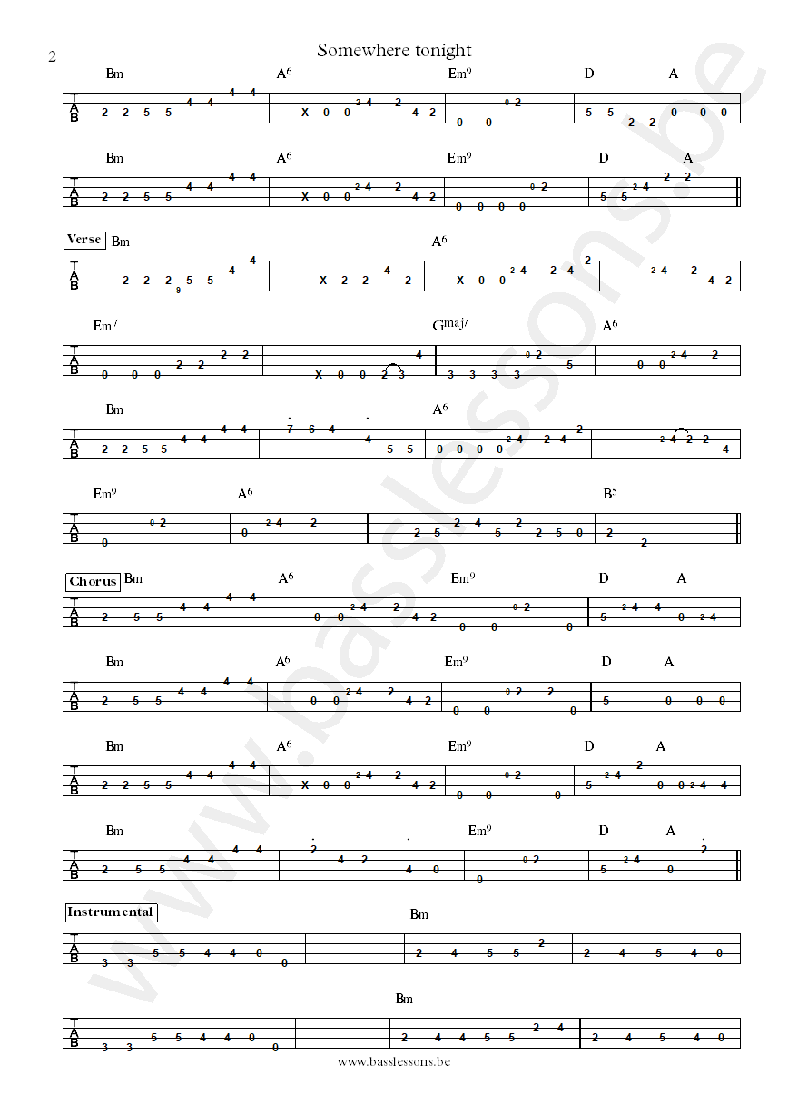 Toto Somewhere tonight Mike Porcaro  bass tab part 2