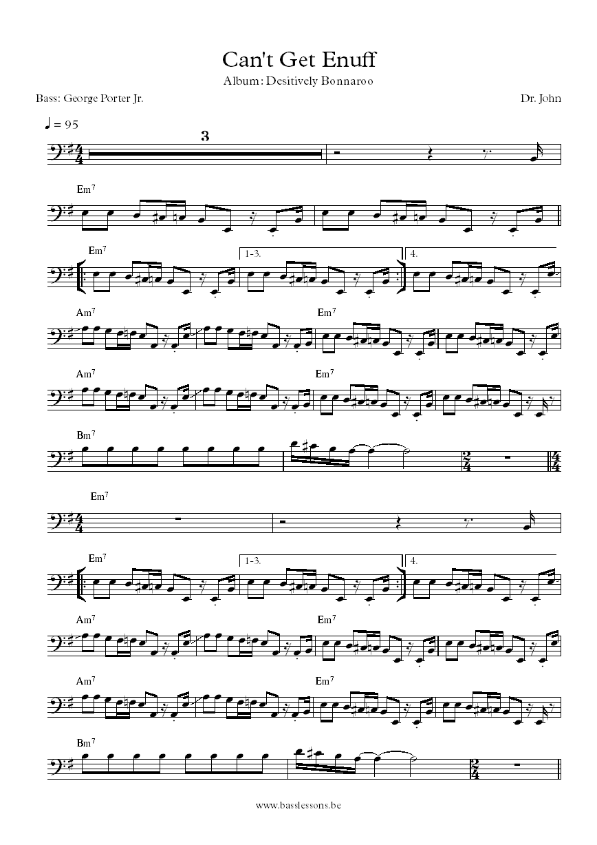 Dr. John Can't get enuff George Porter Jr. bass transcription 