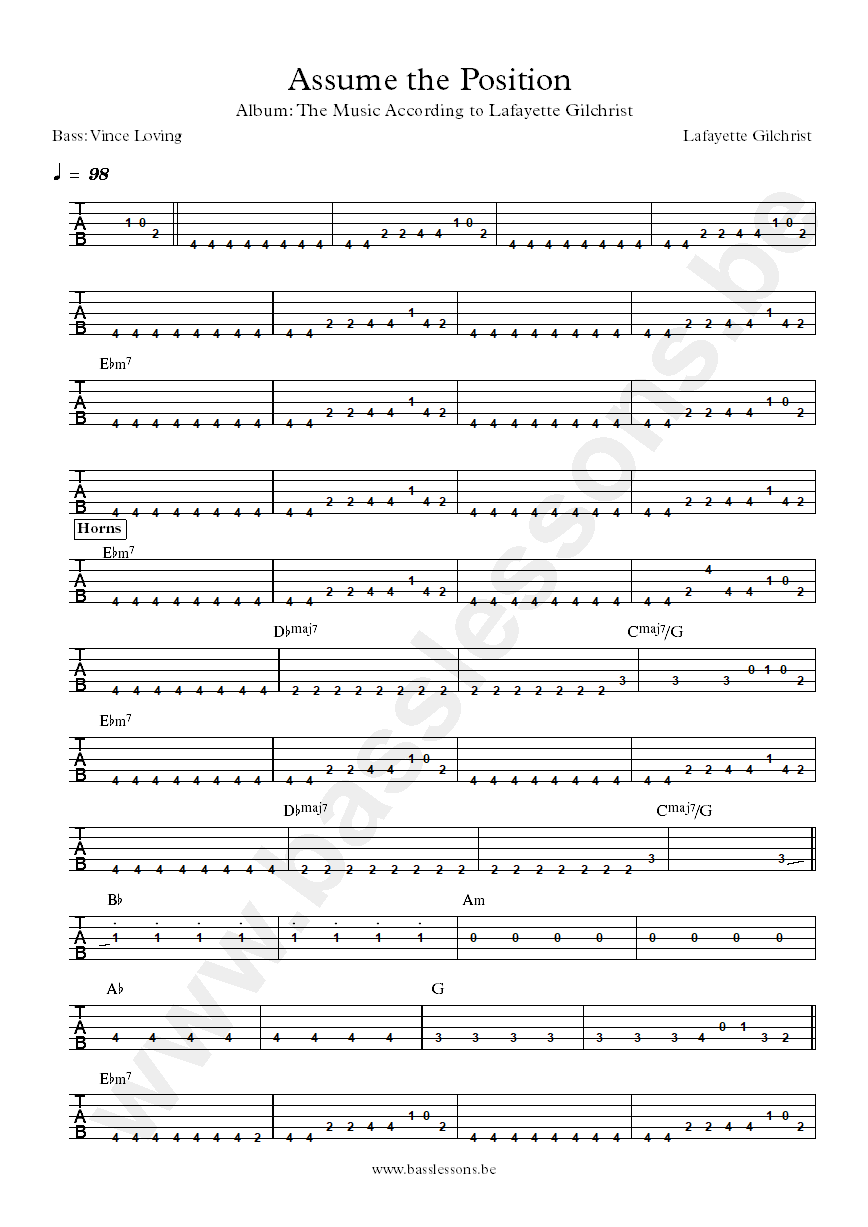 Lafayette Gilchrist Assume the position bass tab