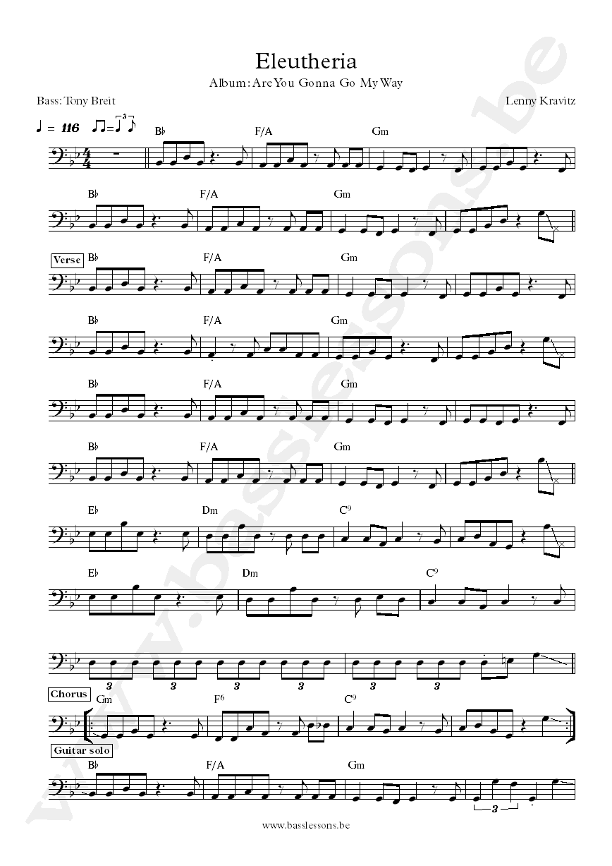 Lenny Kravitz Eleutheria bass transcription