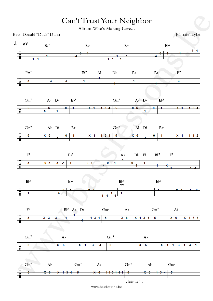 Johnnie Taylor Cant Trust Your Neighbor Donald Duck Dunn bass tab