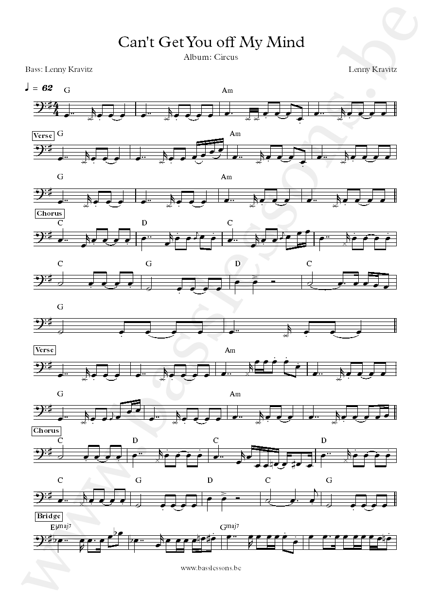 Lenny Kravitz Can't Get You off My Mind bass transcription