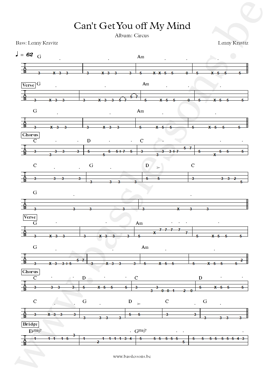Lenny Kravitz Can't Get You off My Mind bass tab