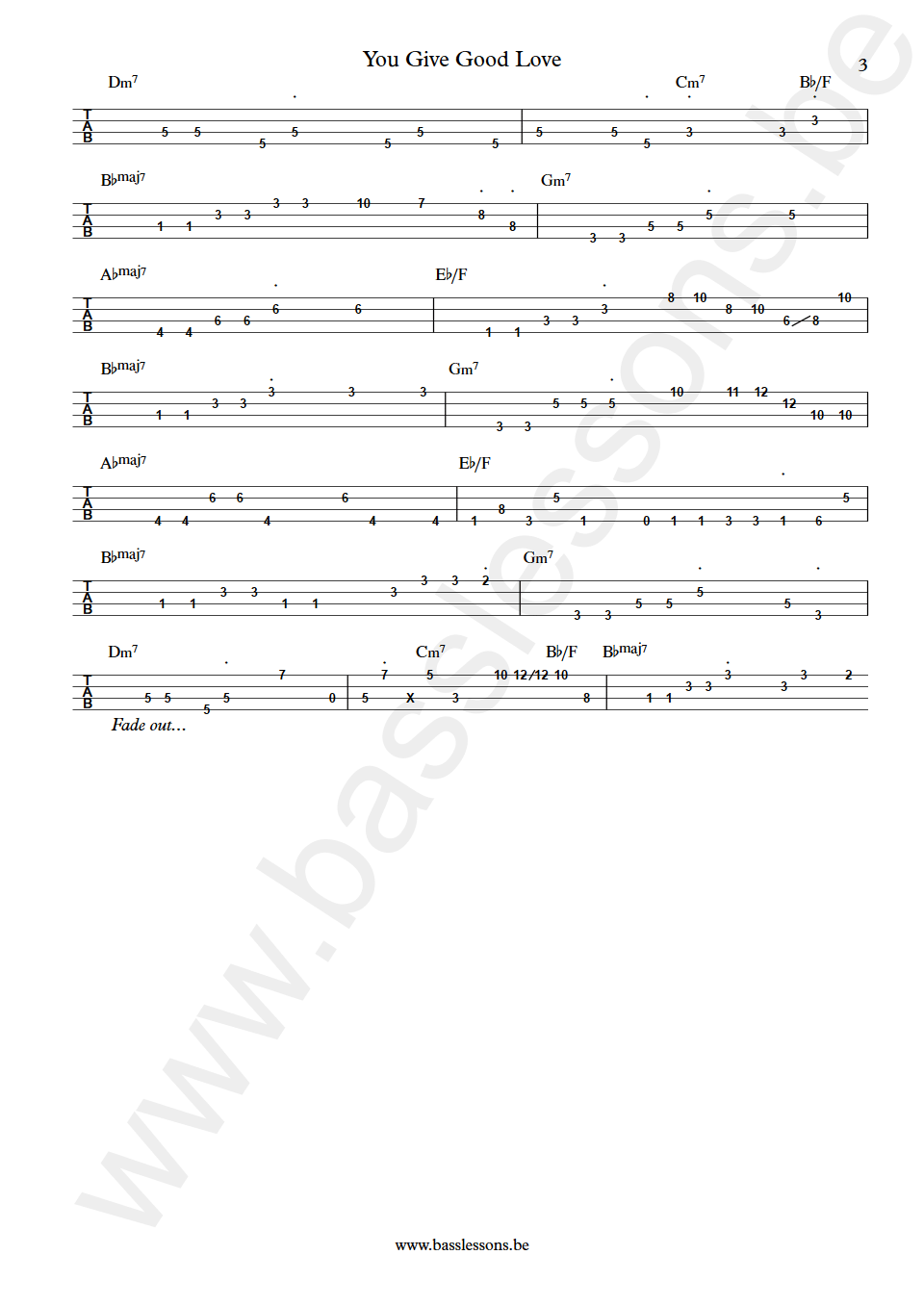 Whitney Houston You give good love bass tab part 3