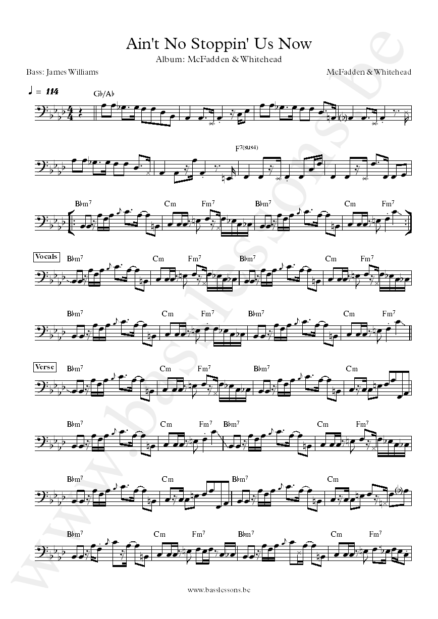 McFadden & Whitehead Ain't No Stoppin Us Now James Williams bass transcription