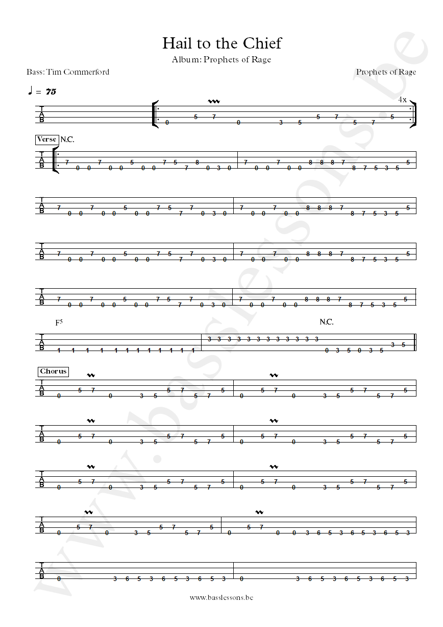 Prophets of Rage Hail to the Chief Tim Commerford bass tab