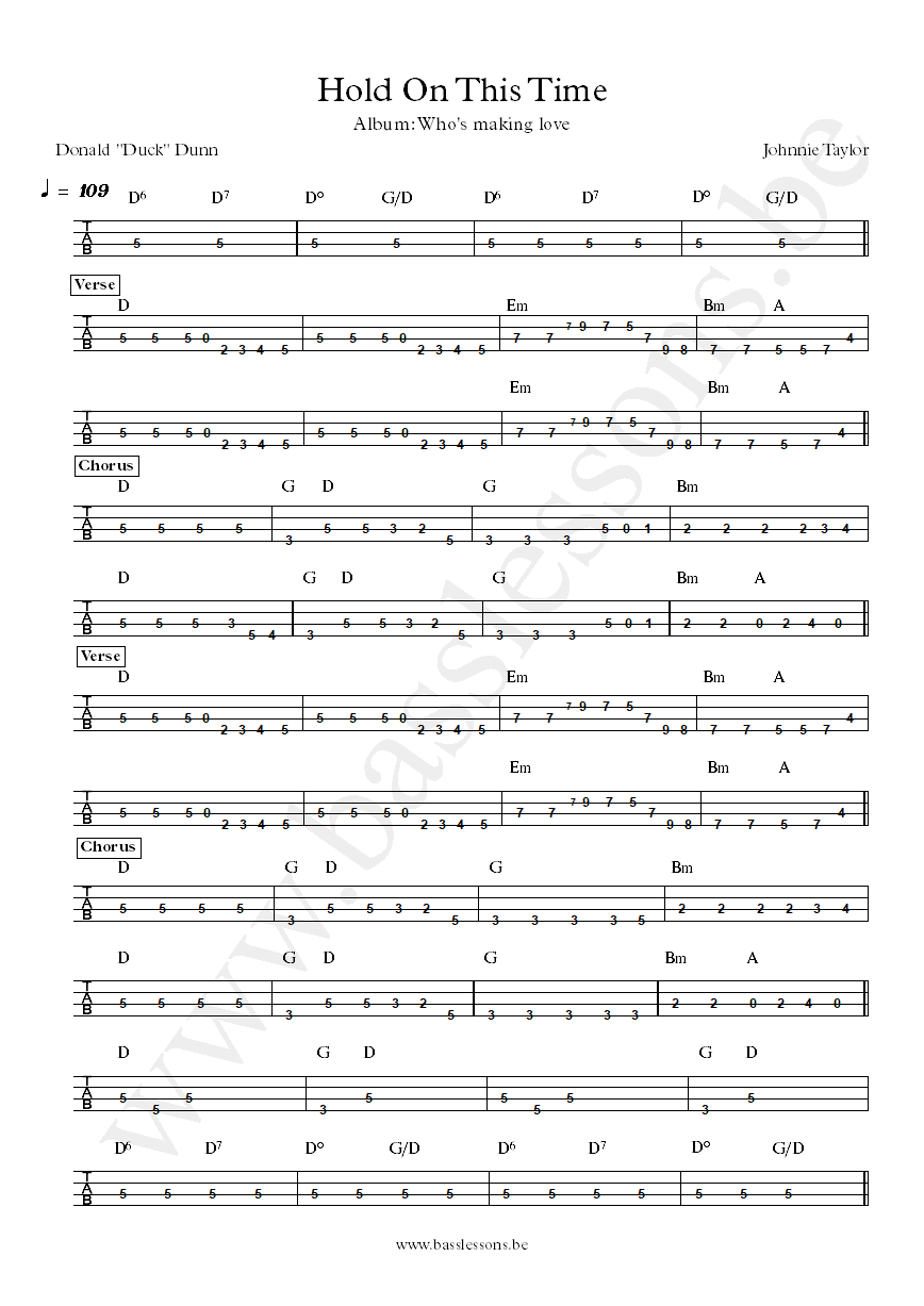 Johnnie Taylor Hold On This Time Donald Duck Dunn bass tab
