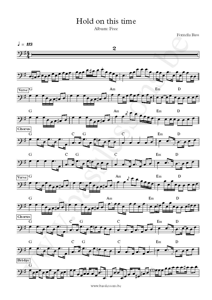 Fontella Bass Hold on this time bass transcription