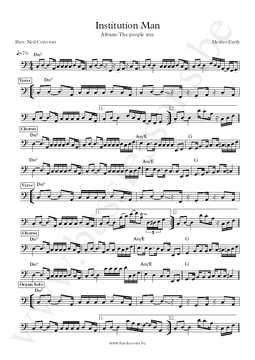 Mother earth Institution man Neil Corcoran bass transcription