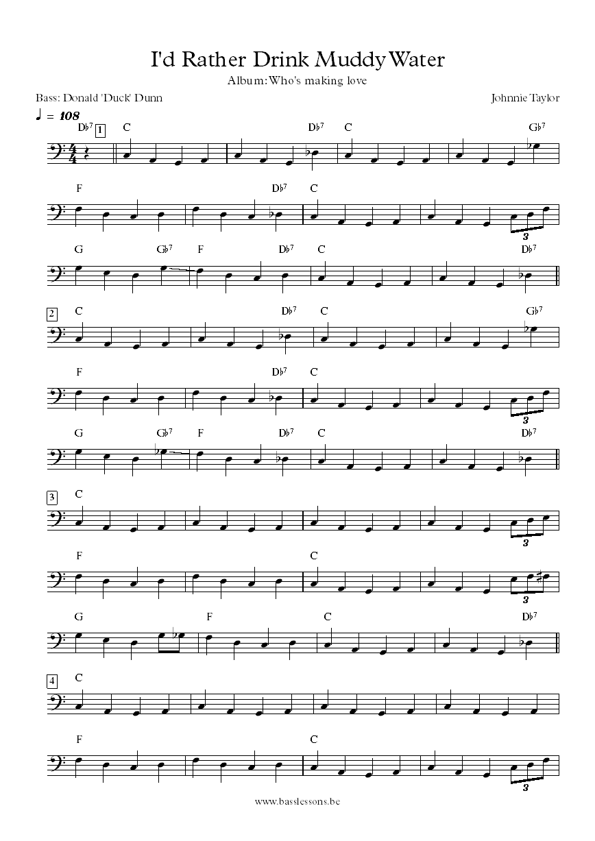 Johnnie Taylor I d Rather Drink Muddy Water Donald Duck Dunn bass transcription