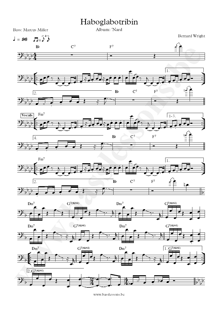 Bernard Wright Haboglabotribin Marcus Miller bass transcription