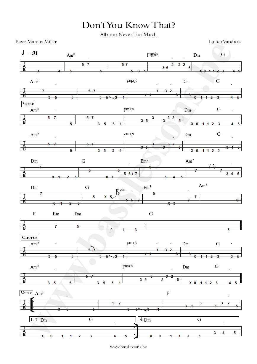 Luther Vandross Dont You Know That Marcus Miller bass tab