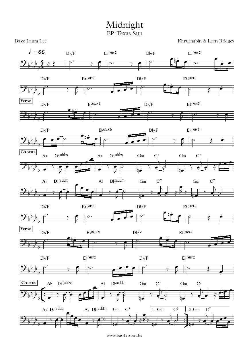 Khruangbin with Leon Bridges Midnight Laura Lee bass transcription