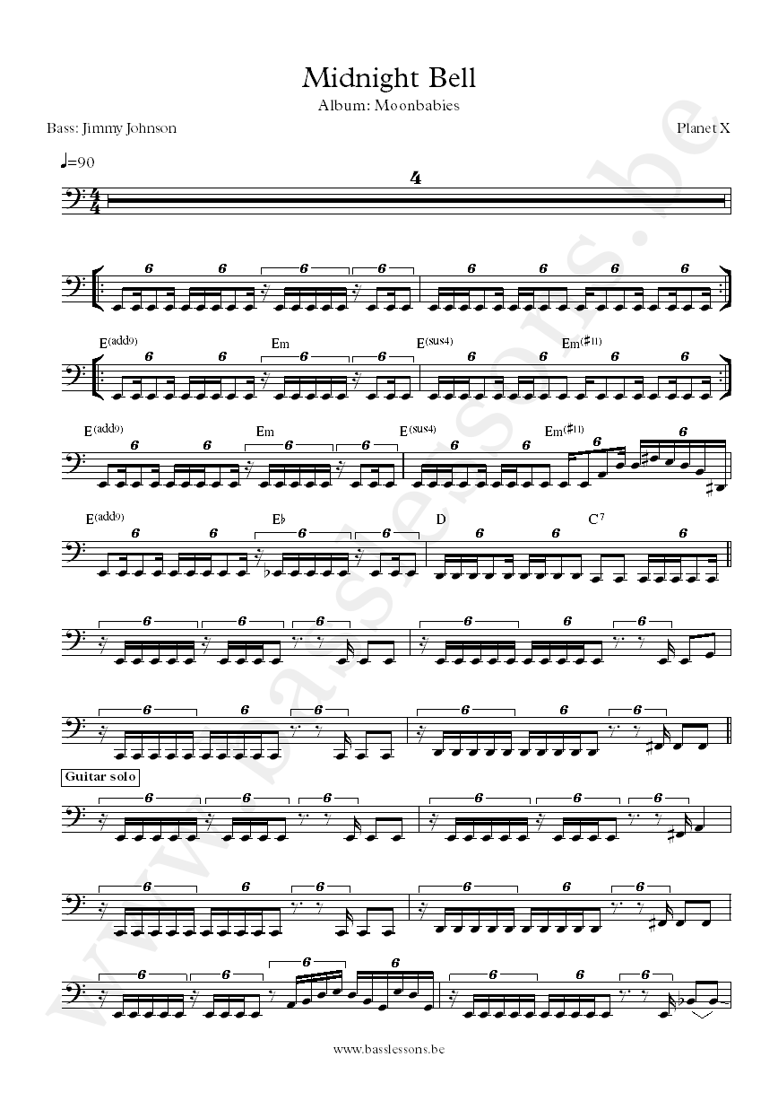Planet X Midnight Bell Jimmy Johnson bass transcription
