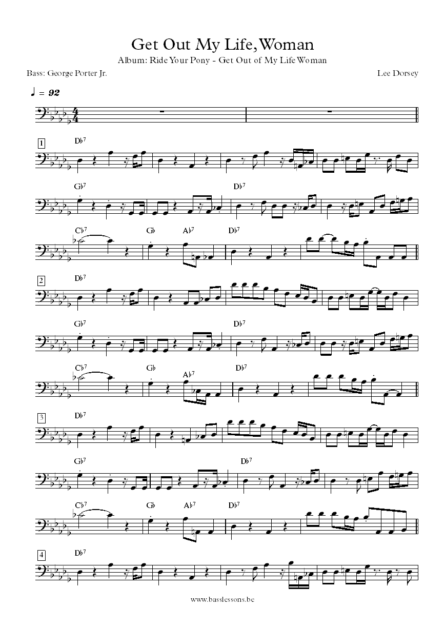 Lee Dorsey Get Out My Live, Woman George Porter Jr. bass transcription