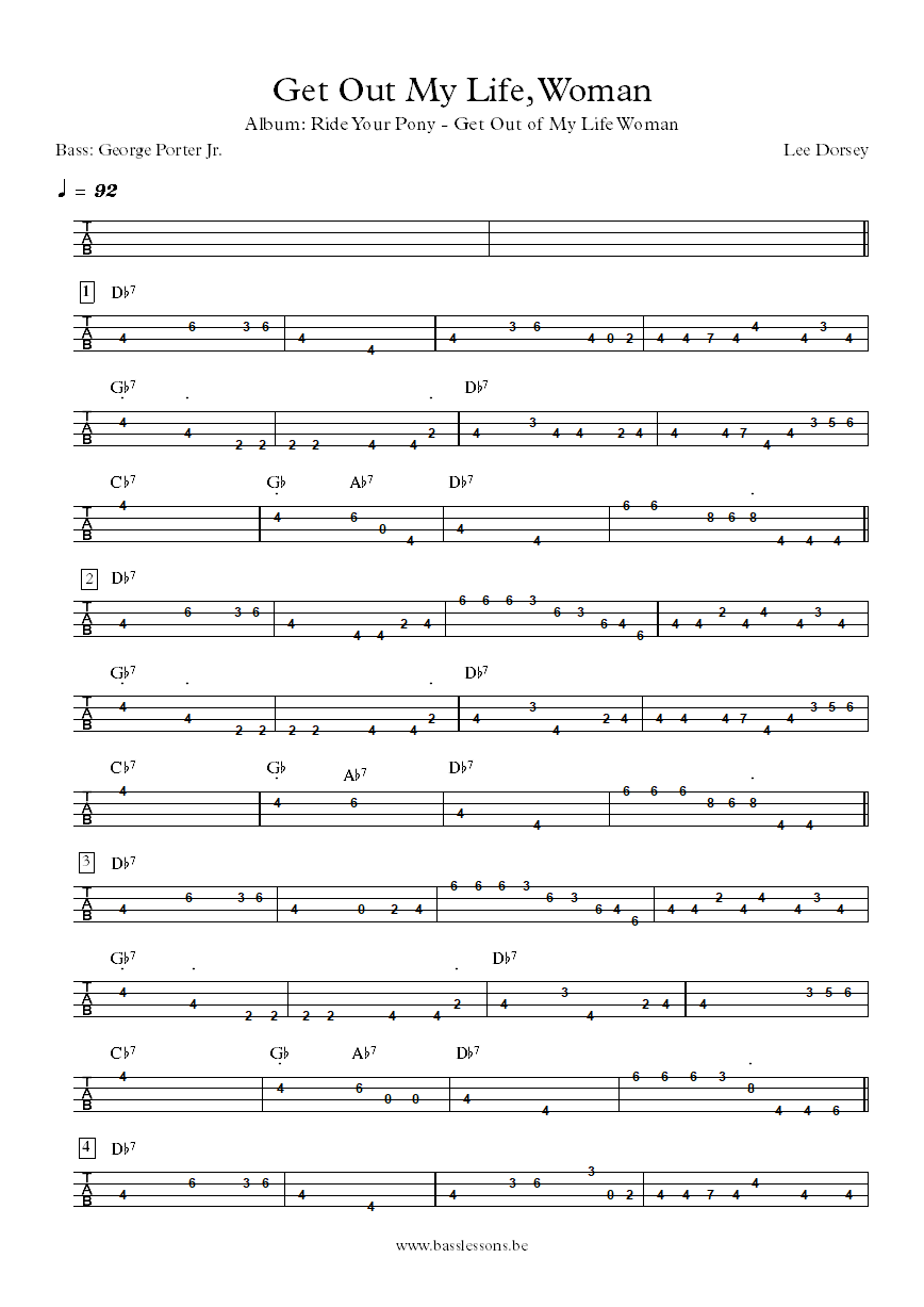 Lee Dorsey Get Out My Live, Woman George Porter Jr. bass tab
