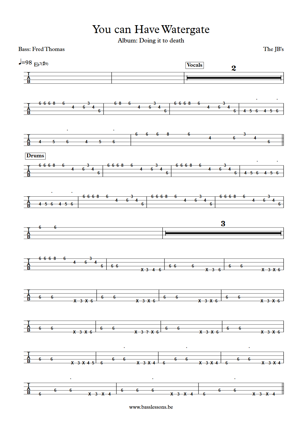 The JBs You can have watergate Fred Thomas Bass Tab