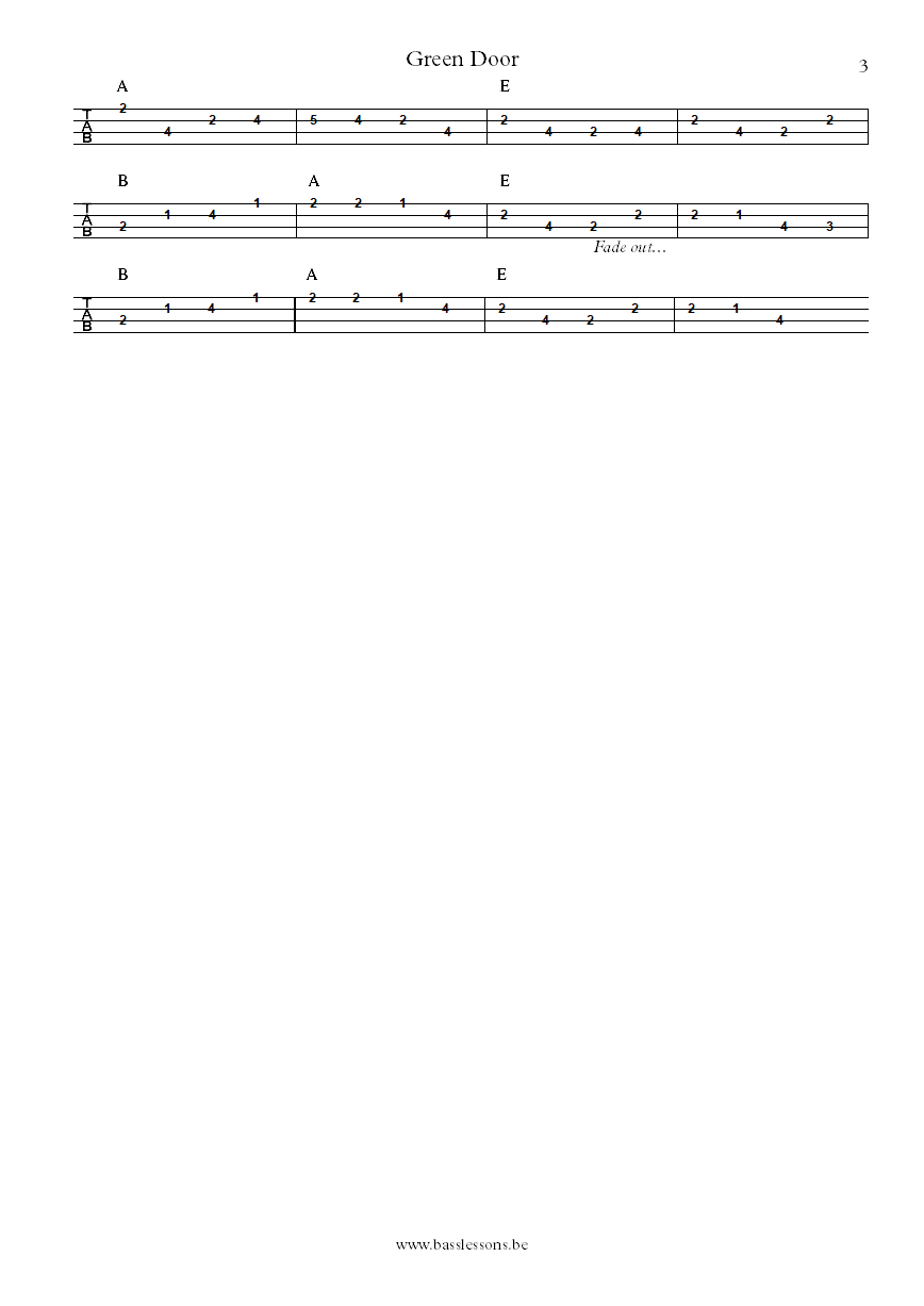 Shaking Stevens Green door Stuart Colman bass tab part 3