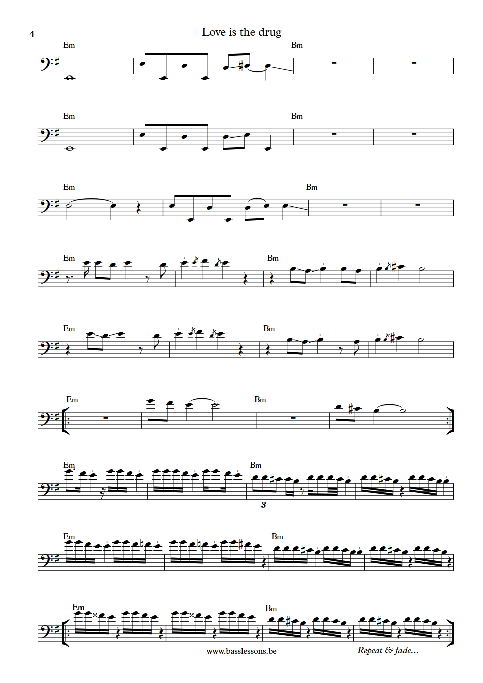 Grace Jones Love is the drug Robbie Shakespeare bass transcription part 4