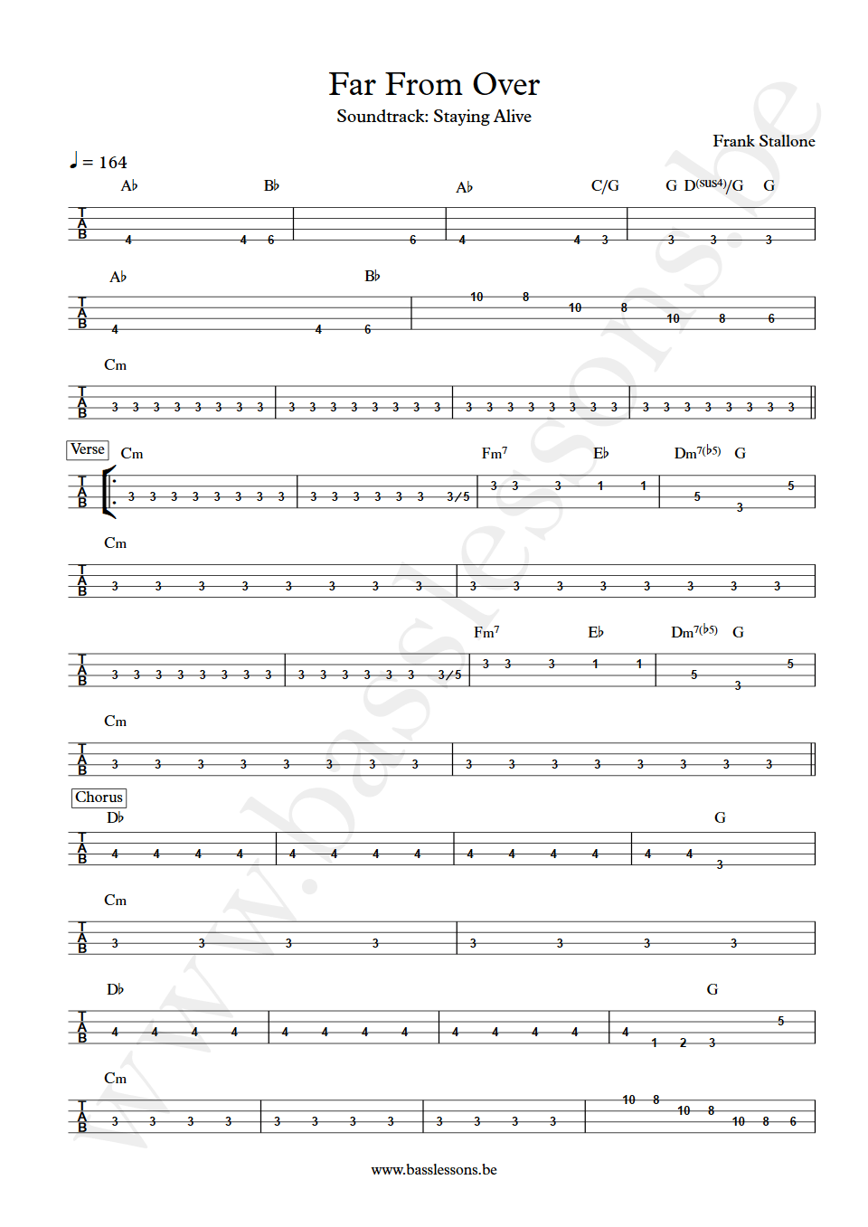 Frank Stallone Far from over bass tab