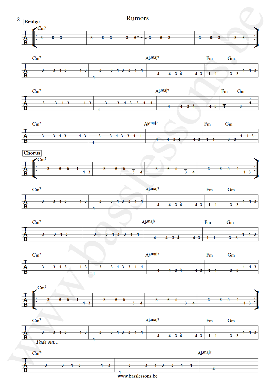 Timex Social Club Rumors bass tab part 2